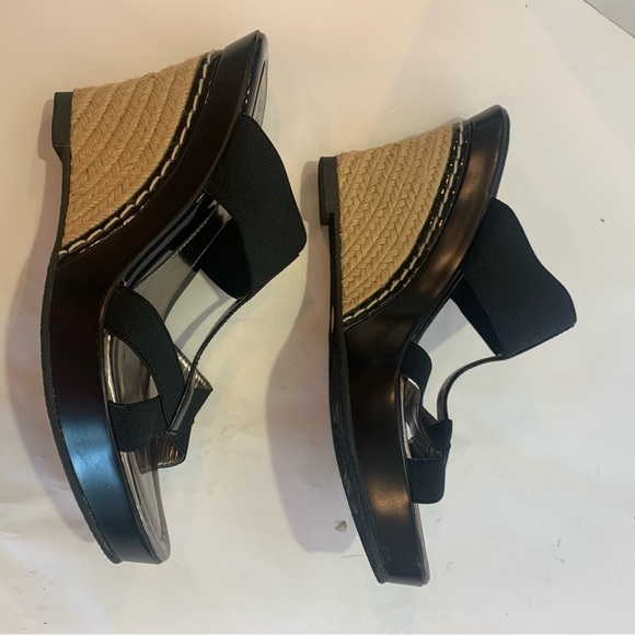 CHARLES by CHARLES DAVID black wedge platform sandals jute rope heel trim 11 - Picture 13 of 14